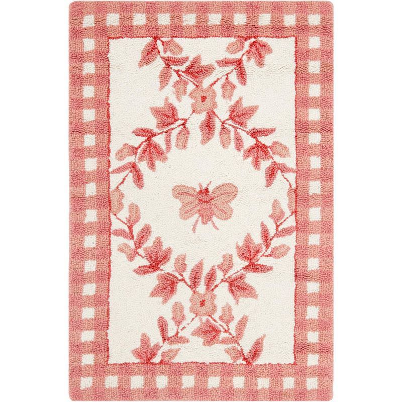 Ivory and Rose Floral Handmade Wool Area Rug