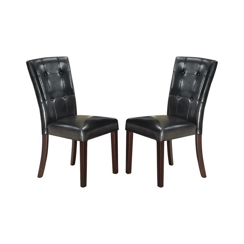 Modern Luxe Black Faux Leather and Wood Dining Chairs, Set of 2