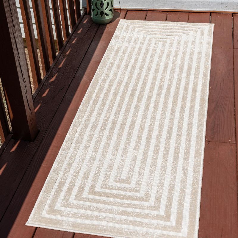 Beige and Ivory Synthetic Outdoor Runner Rug