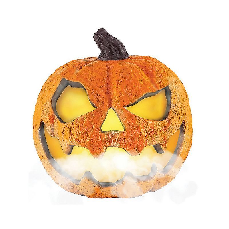 Evil Orange Jack-O-Lantern with Yellow LED Light and Misting Effect