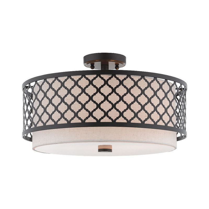 Arabesque English Bronze Drum Semi-Flush Mount Light