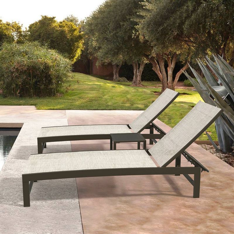 Beige and Brown Aluminum 3-Piece Outdoor Lounge Set with Table