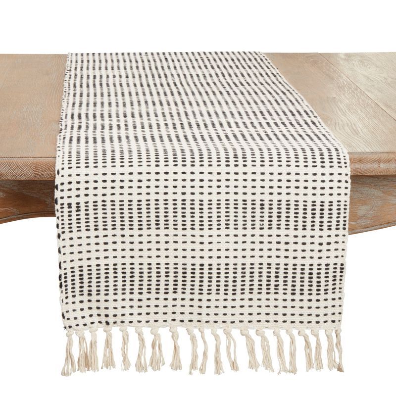 Cream and Black Cotton Fringe Table Runner, 16"x72"