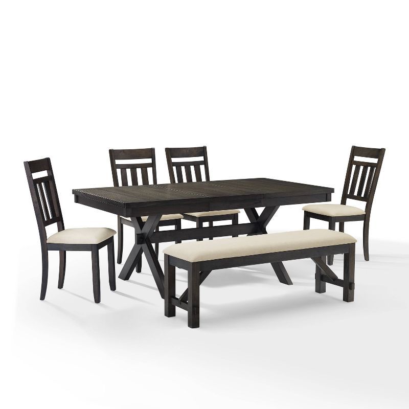 Hayden Slate Extendable Dining Set with Bench and 4 Chairs