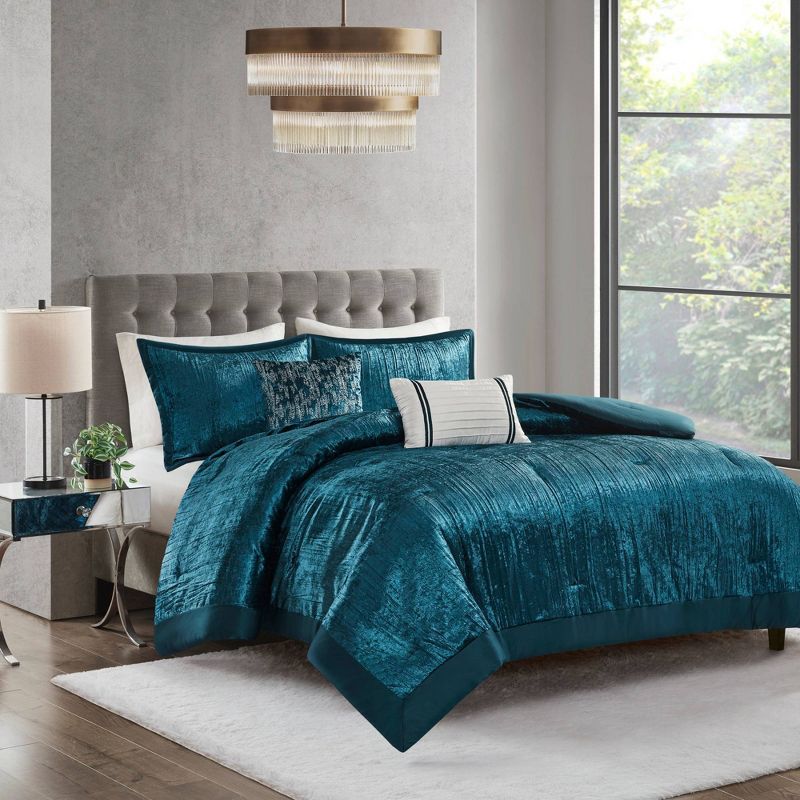 Teal Microfiber Down Alternative 5-Piece Bedspread Set