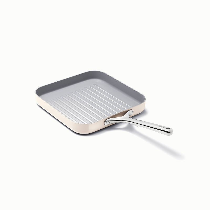 Cream Ceramic Nonstick 11" Square Grill Pan with Stainless Steel Handle