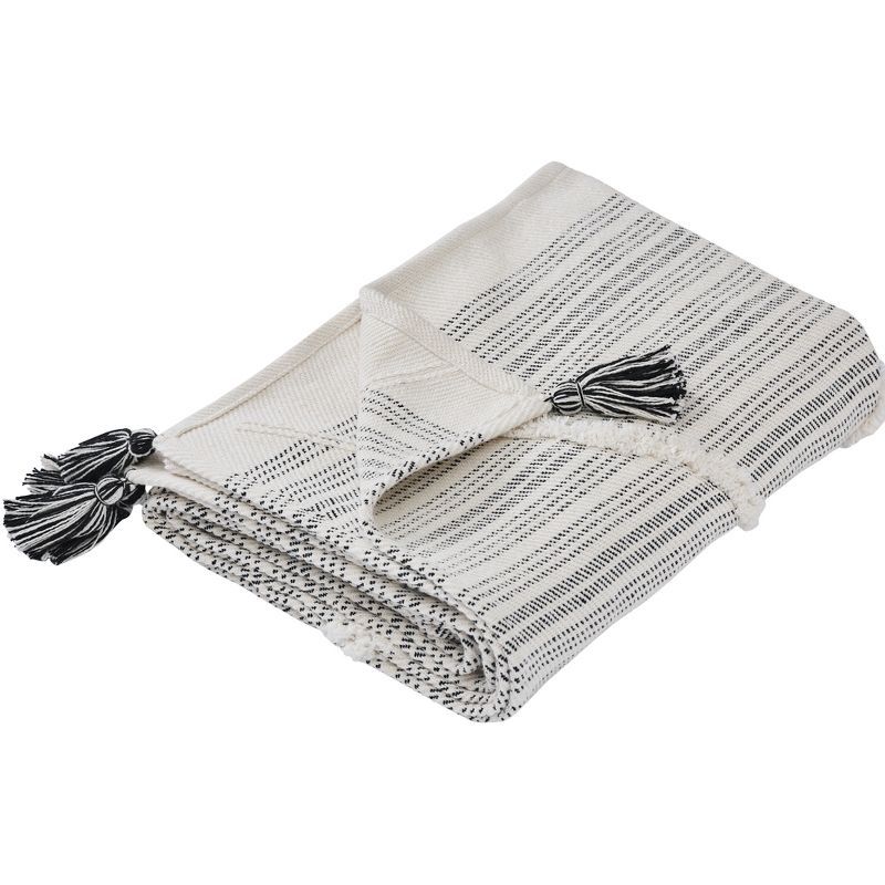 Yamilah Black and White Cotton Knitted Throw Blanket