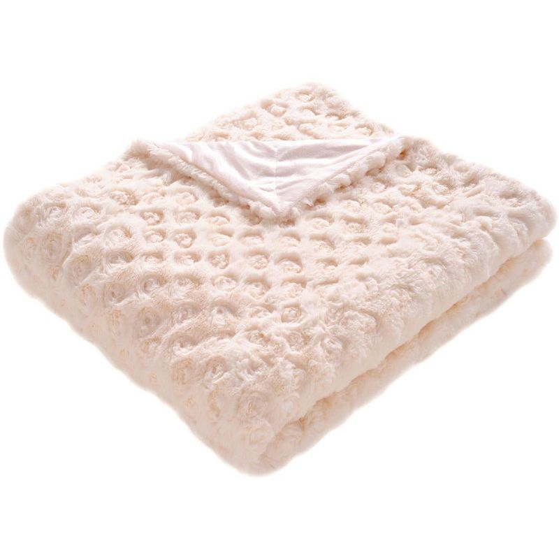 Cream Faux Fur Reversible Throw Blanket 60" x 72"