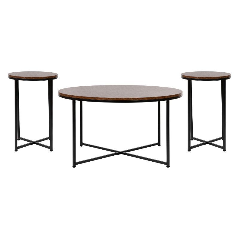 Walnut Crisscross 3-Piece Coffee & End Table Set with Matte Black Legs