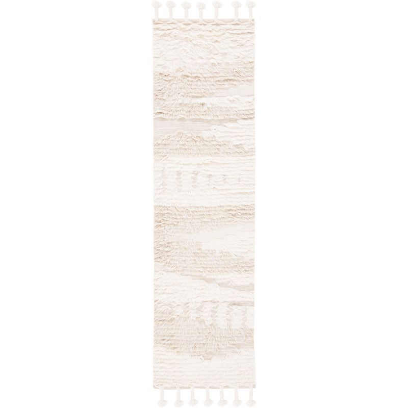 Ivory Hand-Knotted Wool Runner with Textured Accents