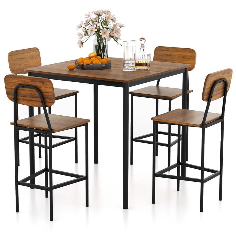 Walnut and Black Industrial Pub Table Set with 4 Chairs