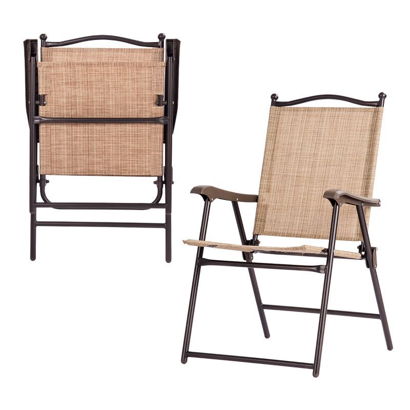 Beige & Tan Steel Frame Folding Dining Chair with Cushions