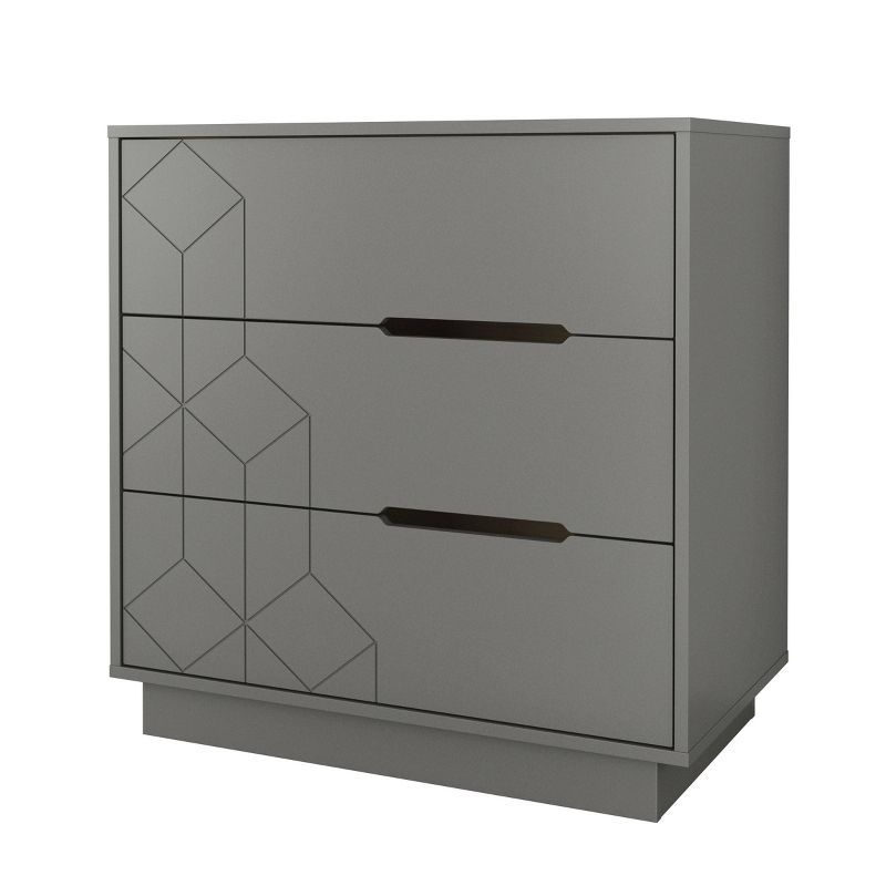 Greige Geometric Textured 3-Drawer Dresser with Modern Cut-Out Handles