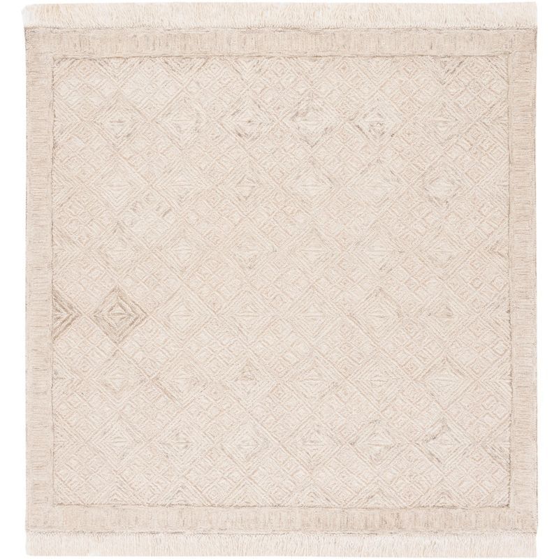 Ivory Hand-Tufted Wool Square Area Rug 6' x 6'