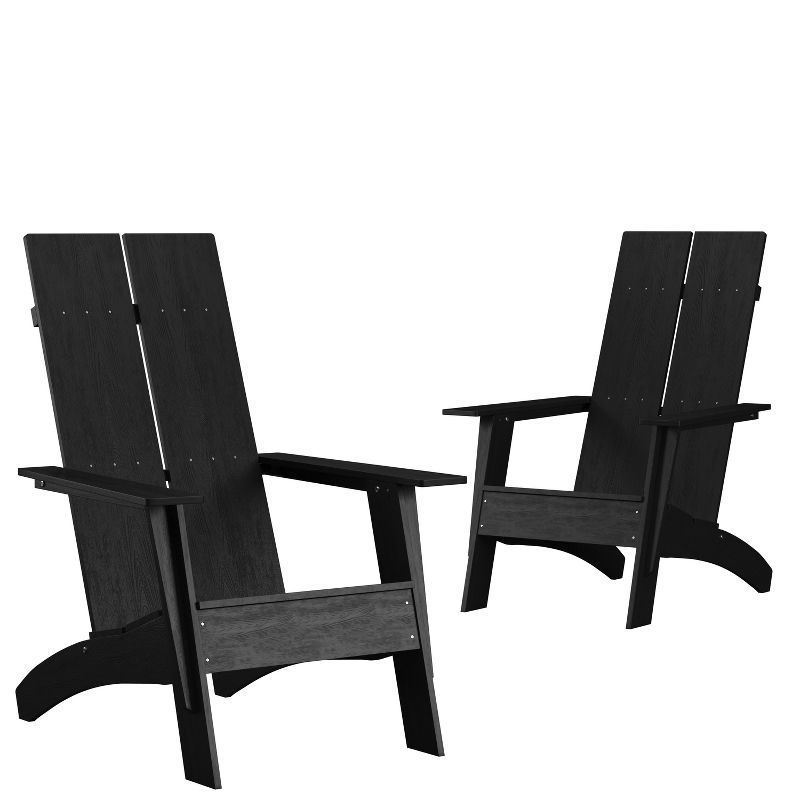 Sawyer Black Poly Resin Wood Adirondack Chairs with Arms, Set of 2