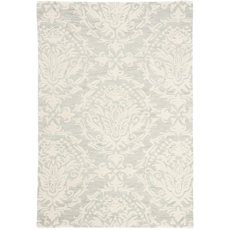 Sage and Ivory Floral Handmade Wool Area Rug 3' x 5'