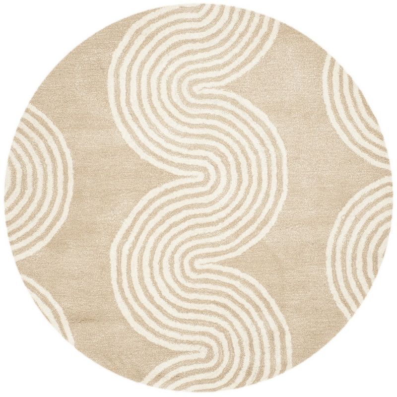 Ivory and Beige Round Hand-Tufted Wool Area Rug