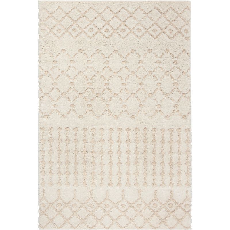 Off-White Geometric Shag Synthetic Area Rug 5'1" x 7'6"