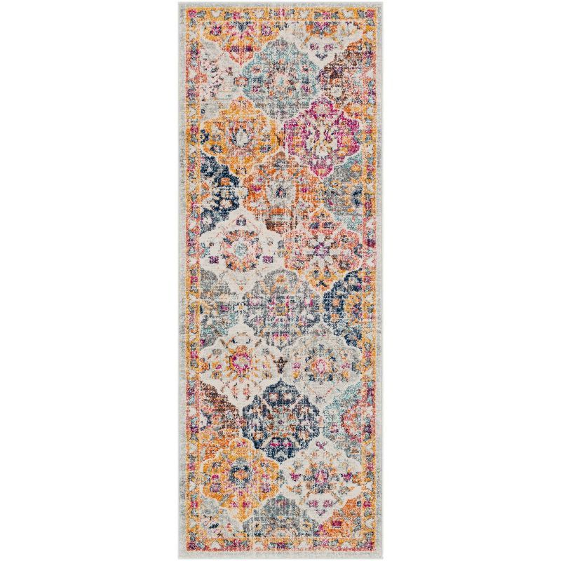 Colorful Floral Motif Synthetic Bohemian Runner Rug