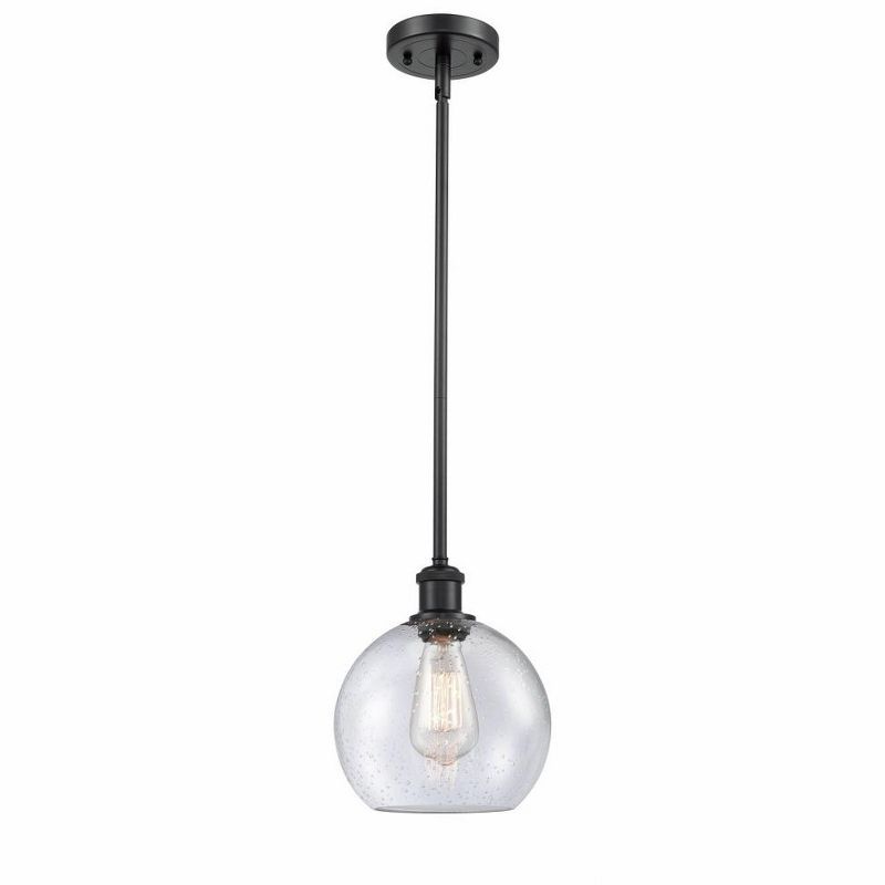 Athens Matte Black Mini Pendant with Seedy Glass Shade