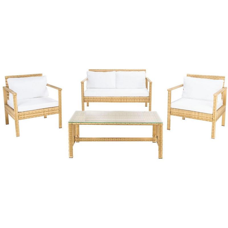 Garnen Natural Wicker 4-Piece Patio Set with White Cushions