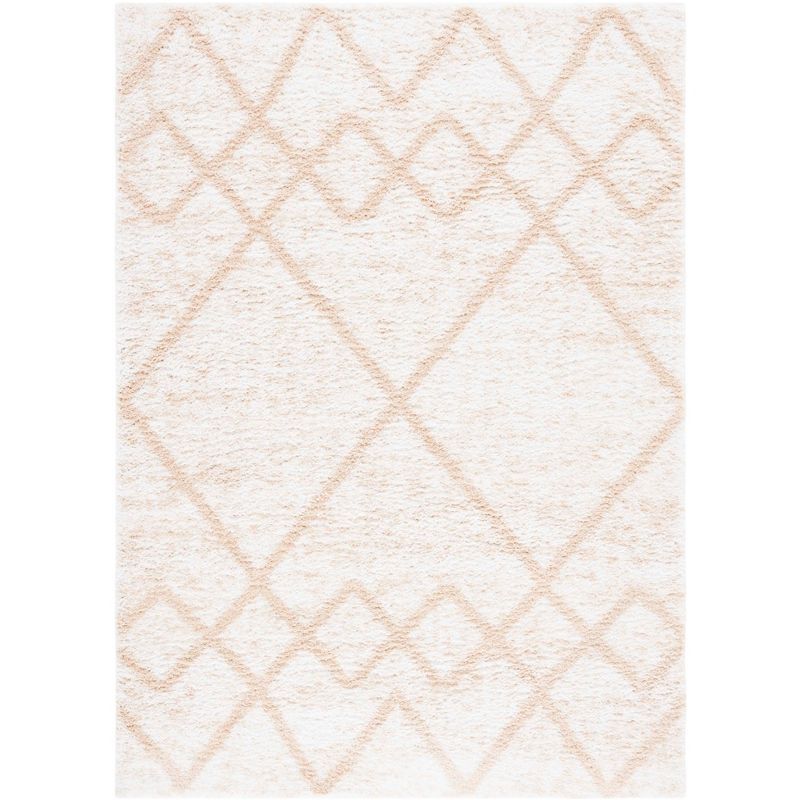 Ivory and Beige Synthetic Shag Area Rug, 5'5" x 7'7"