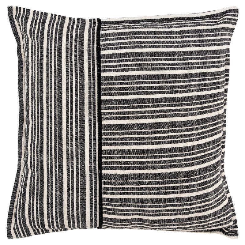 Black and Ivory Embroidered Striped Square Throw Pillow