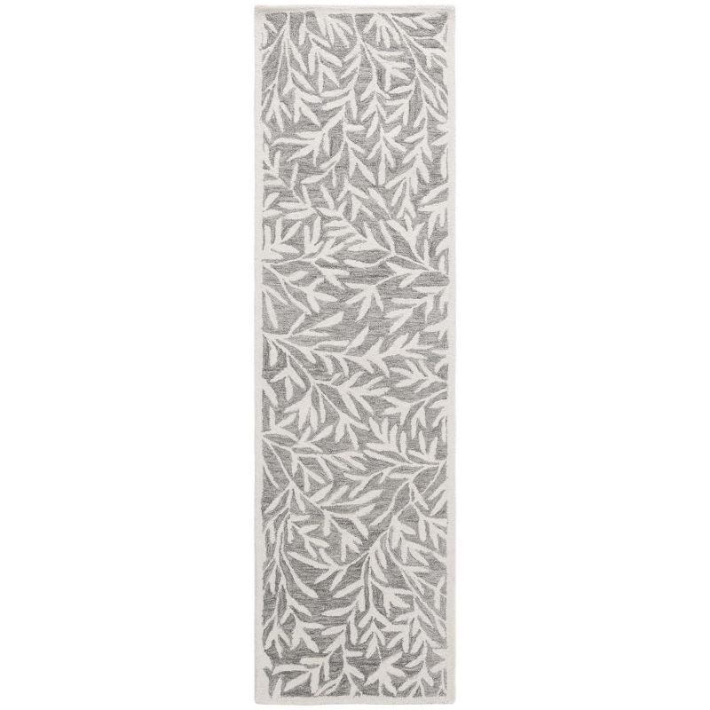 Ivory and Gray Floral Hand-Tufted Wool Runner Rug