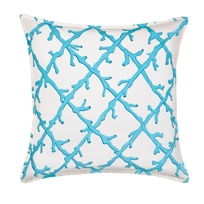 Turquoise Lattice Cotton Canvas 20" Square Throw Pillow