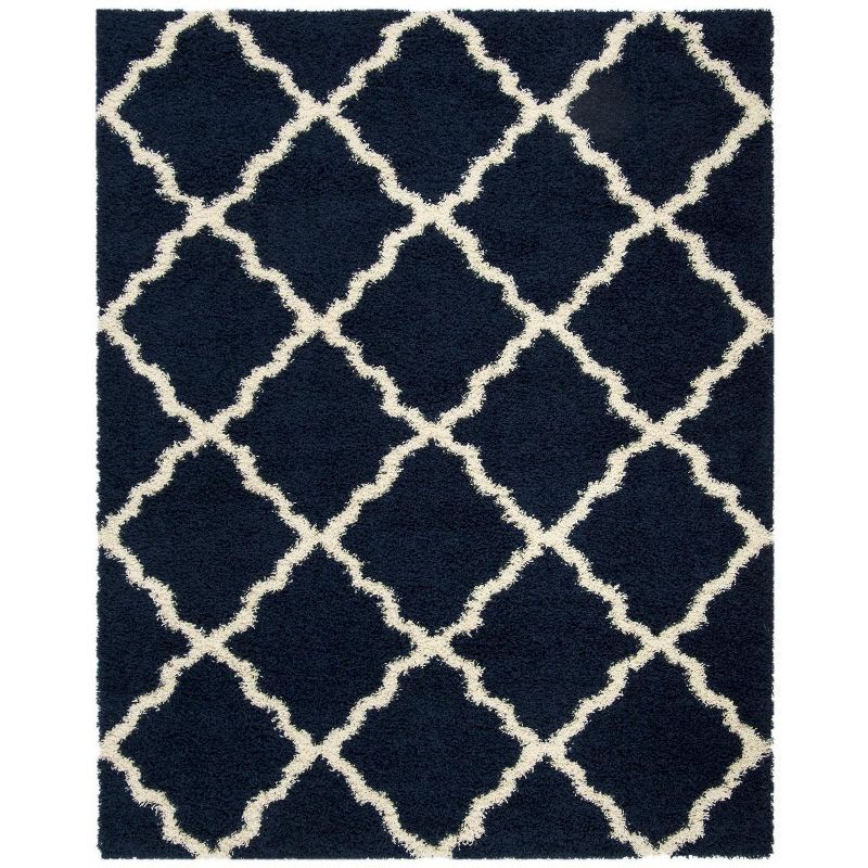 Navy and Ivory High Pile Shag Area Rug, 10' x 14'