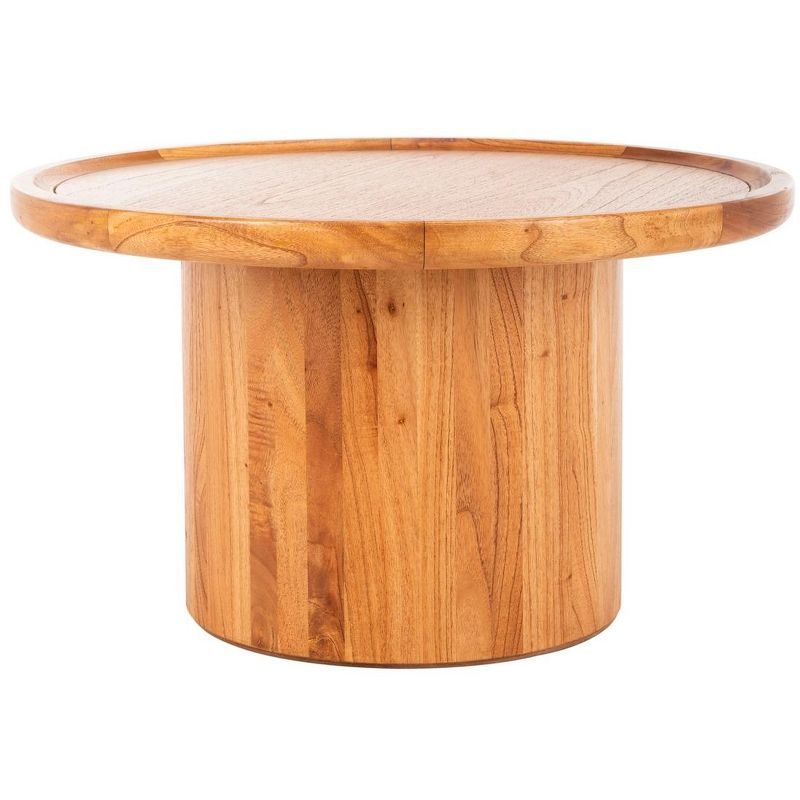 Transitional Natural Brown 28" Solid Wood Round Coffee Table