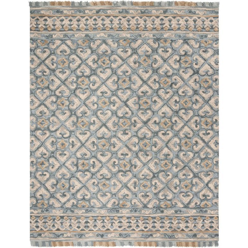 Handmade Blue and Beige Wool 8' x 10' Tufted Area Rug