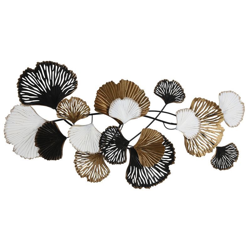 LuxenHome White, Black, and Gold Metal Ginkgo Leaves Wall Sculpture