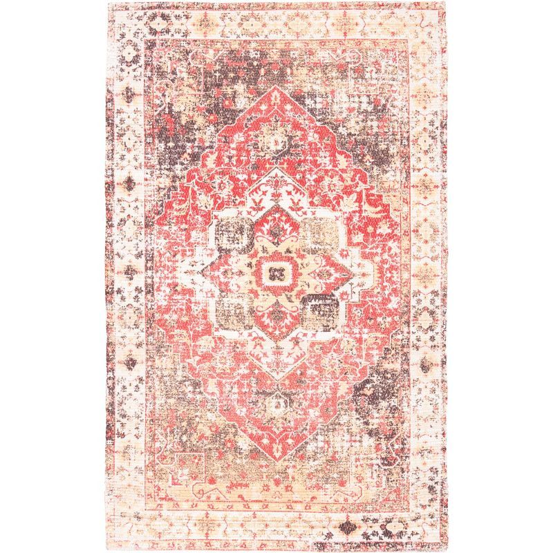 Saffron Ivory & Red Hand-Loomed Cotton Blend 3x5 Area Rug