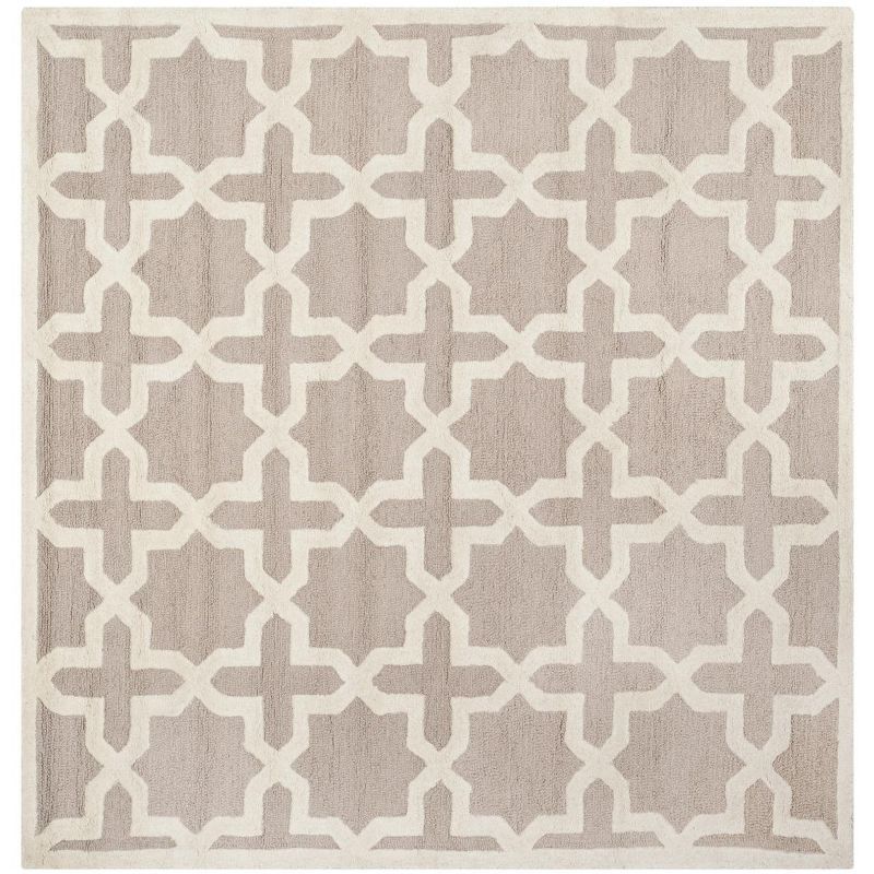 Handmade Cambridge Square Tufted Wool Rug in Beige/Ivory, 6'x6'