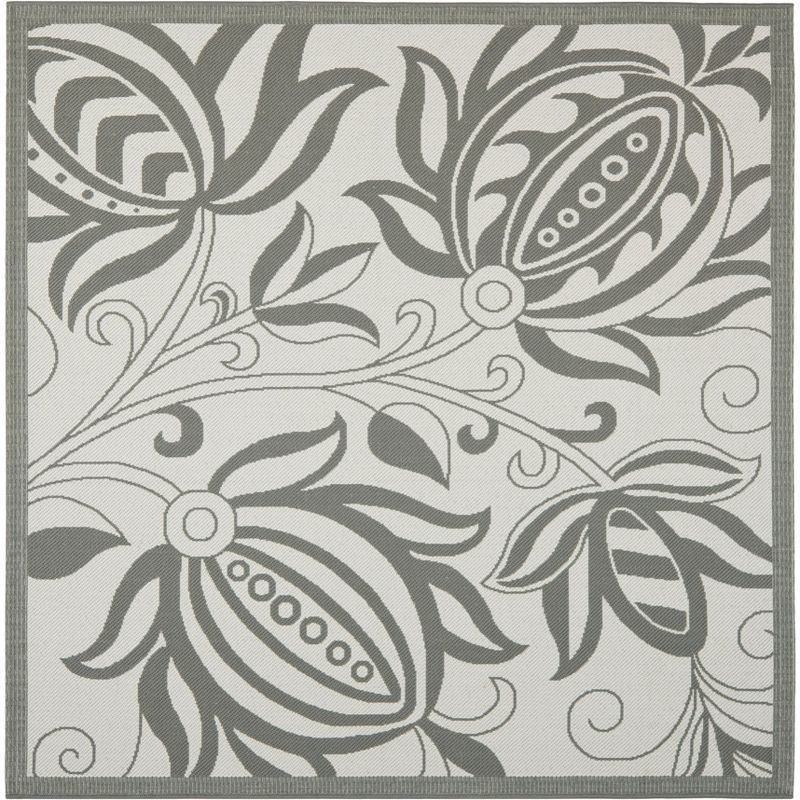 Light Grey and Anthracite Square Synthetic Indoor/Outdoor Area Rug