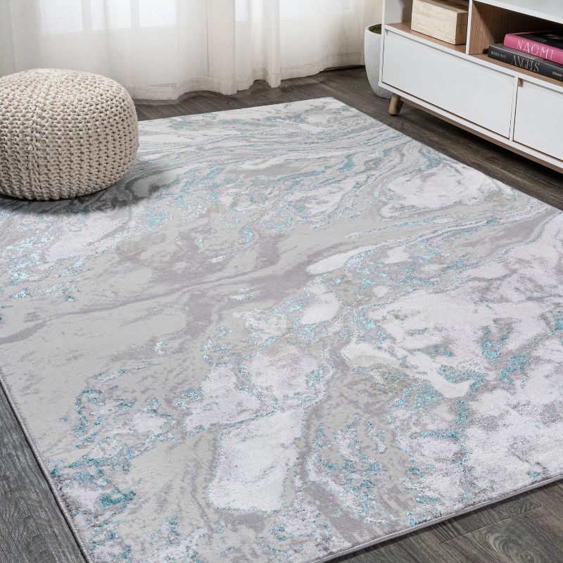 Abstract Swirl 4' x 6' Gray Synthetic Easy-Care Area Rug
