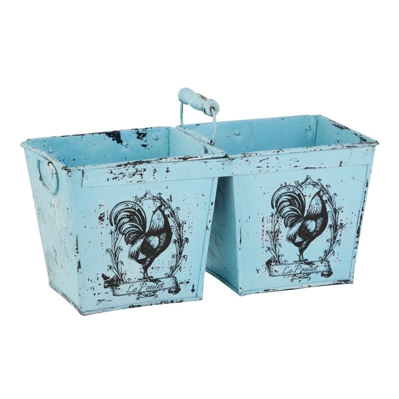 23" Light Blue Metal French Country Double Planter with Handles