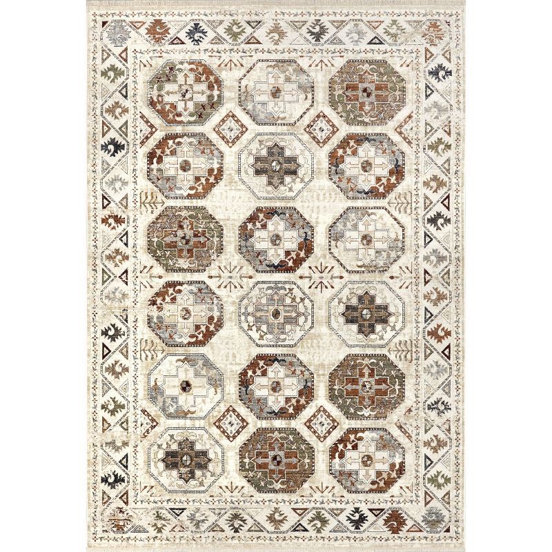 Beige 5x8 Synthetic Stain-Resistant Area Rug