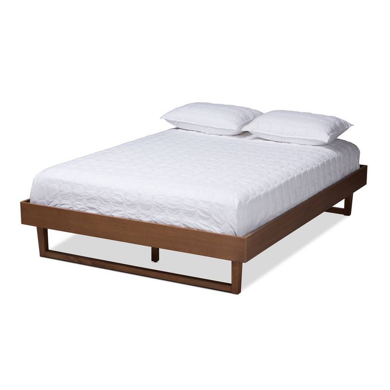 King Walnut Brown Wood Platform Bed Frame with Headboard