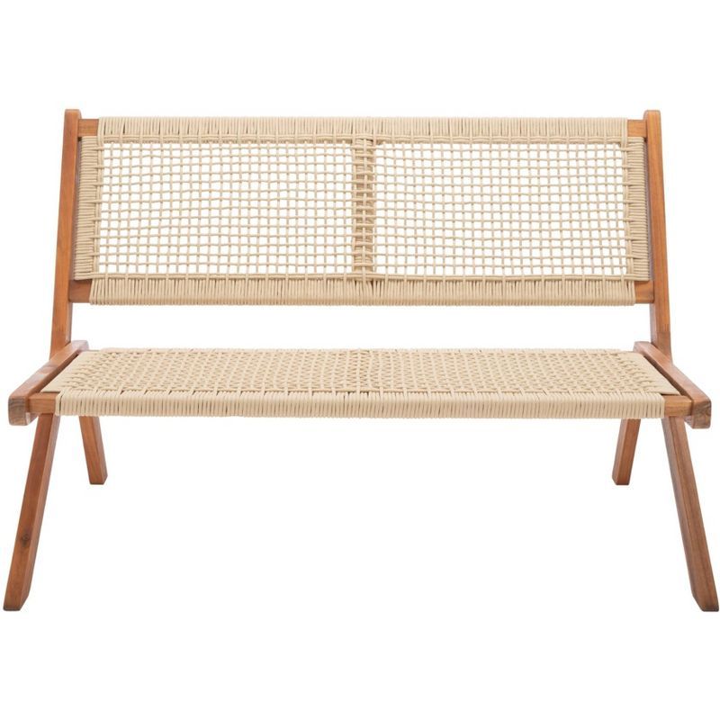 Natural Wood and Rope Folding Outdoor Bench