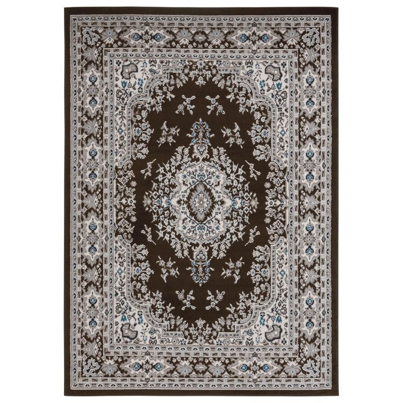 Brown and Ivory Traditional Medallion Area Rug, 7'9" x 10'8"