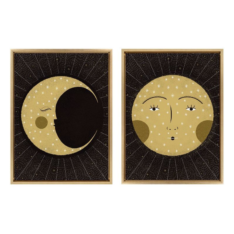 Sylvie Moon and Sun Gold and Black Canvas Print Set