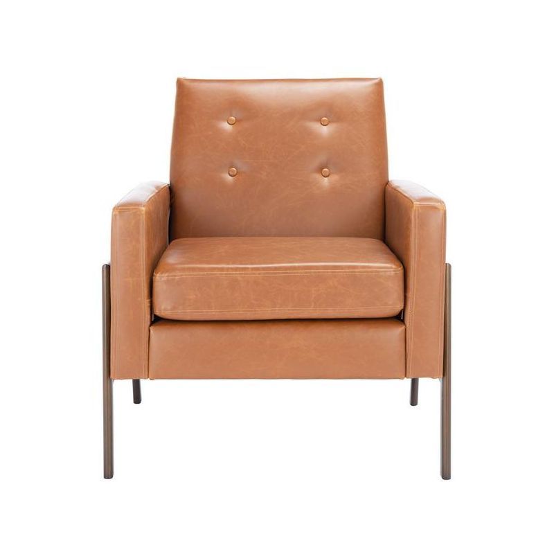 Roald Mid-Century Glam Accent Chair in Light Brown Faux Leather