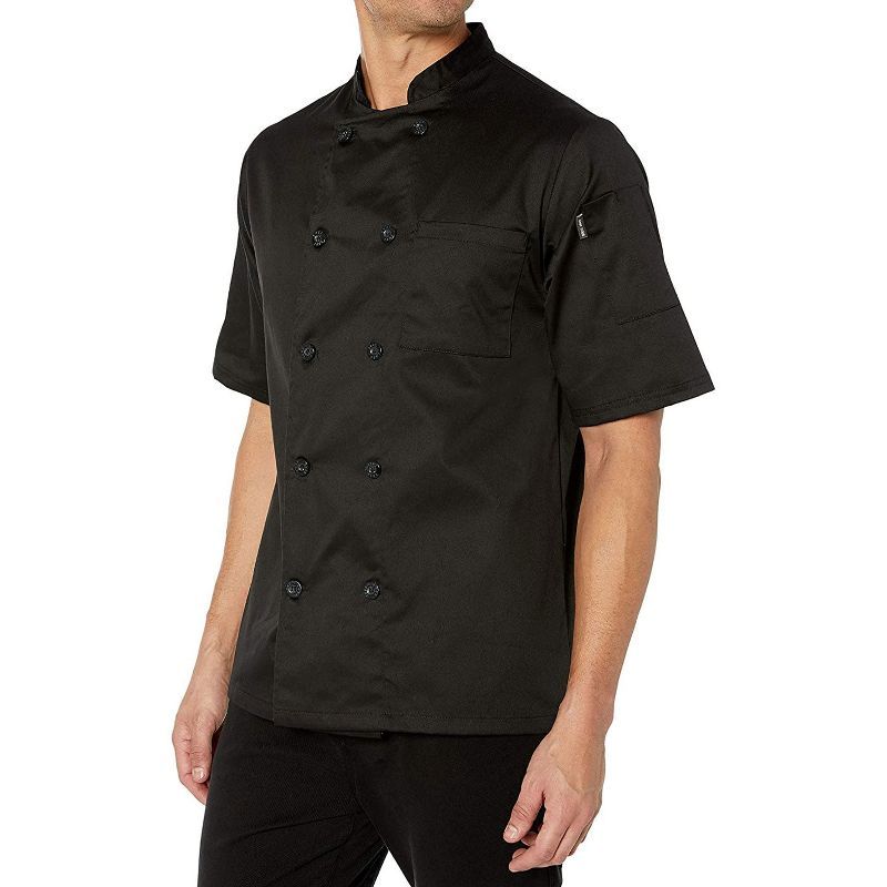 Black Short Sleeve Double-Breasted Chef Coat with Pearl Buttons