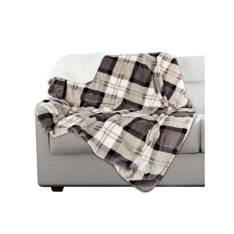 Large Gray Plaid Waterproof Reversible Pet Blanket