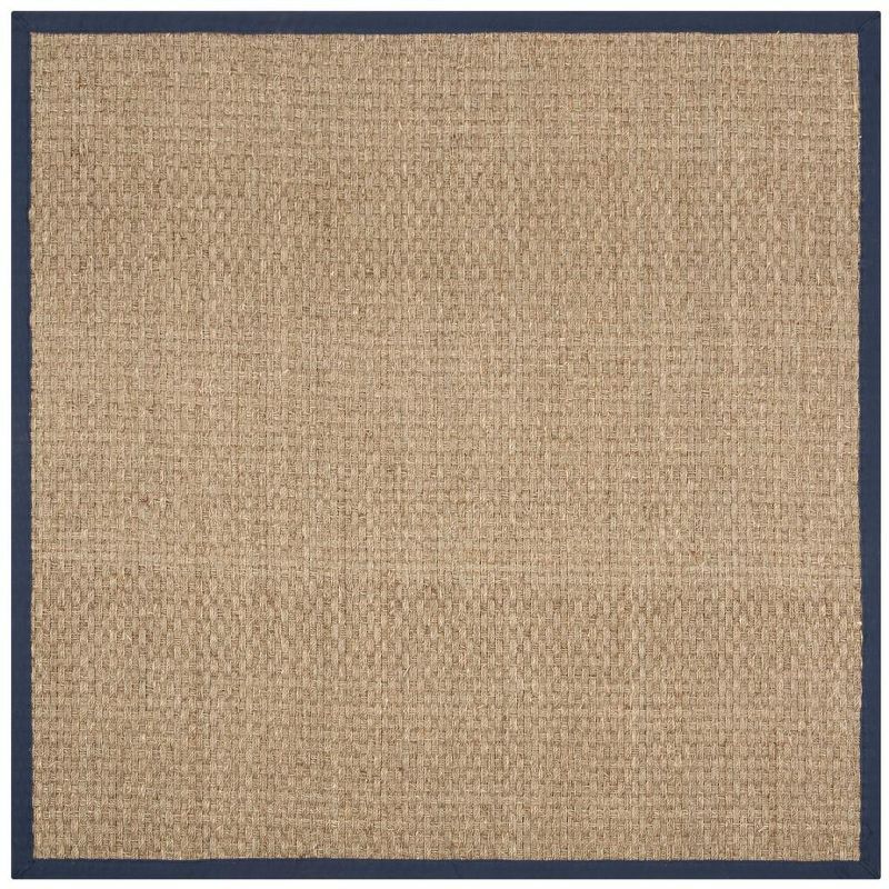 Coastal Charm Natural & Blue Cotton Square Area Rug, 6' x 6'