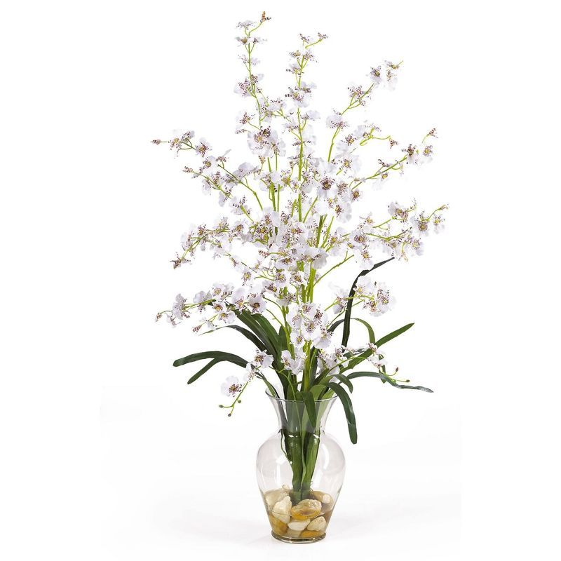 White Silk Orchid Arrangement in Clear Glass Vase