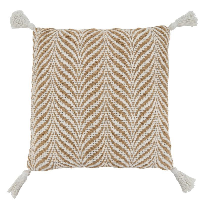 Natural Jute and Cotton Wavy Chevron Throw Pillow