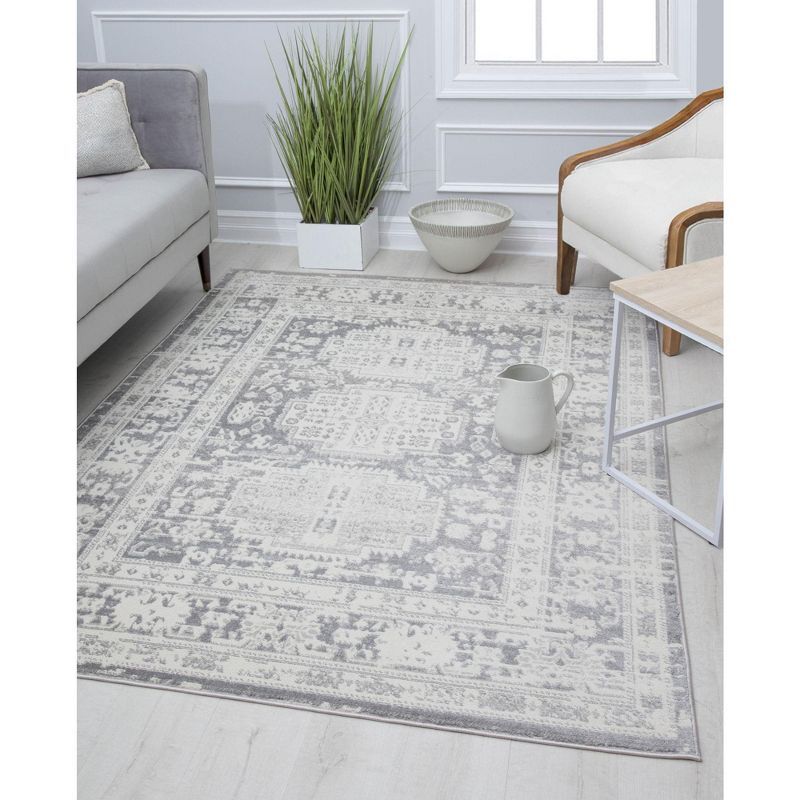 Sundara Elegance 2'6"x8' Vintage Transitional Gray Synthetic Area Rug